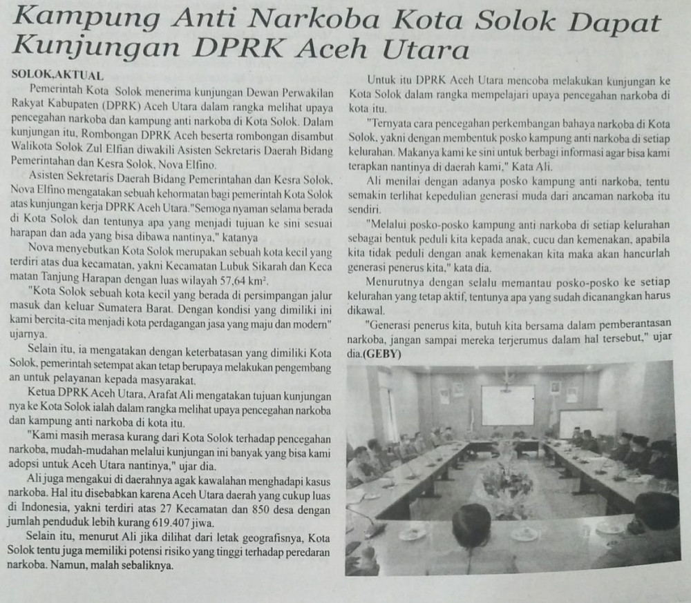 Kampung Anti Narkoba Kota Solok Dapat Kunjungan DPRK Aceh Utara