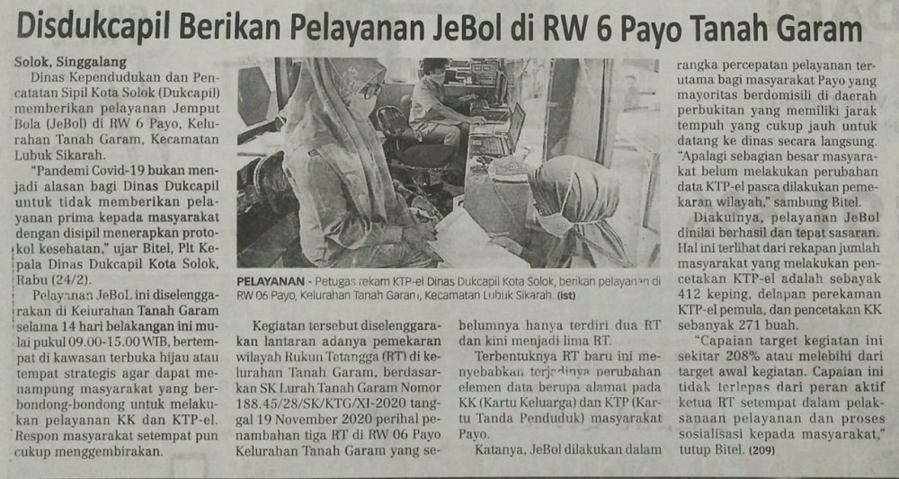 Disdukcapil Berikan Pelayanan Jebol di RW 6 Payo Tanah Garam