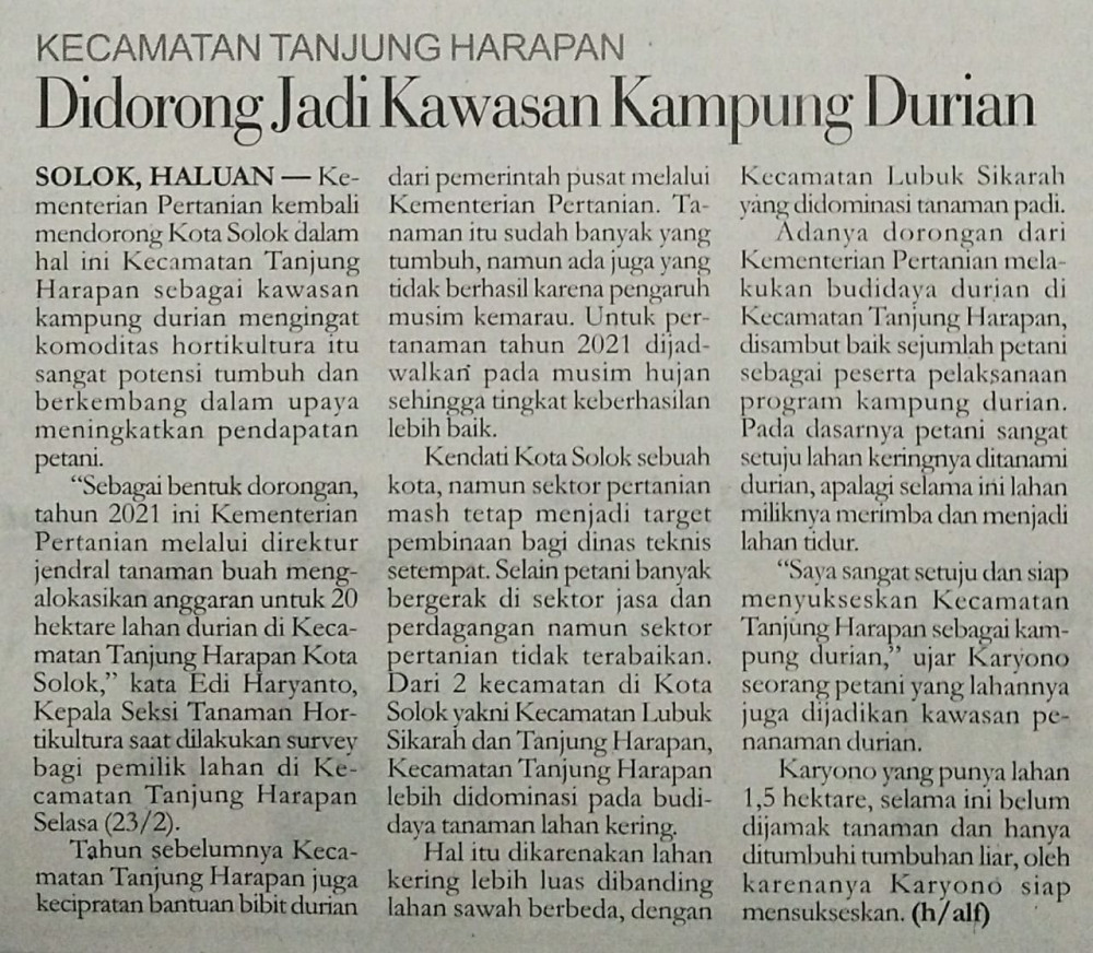 Didorong Jadi Kawasan Kampung Durian