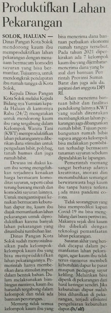 Produktifkan Lahan Pekarangan