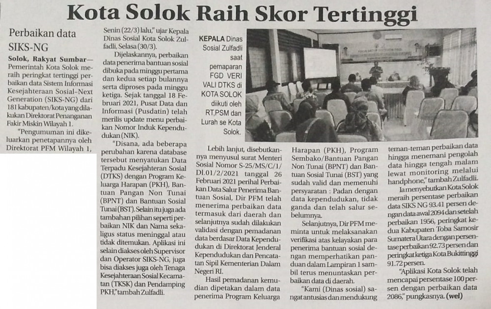 Kota Solok Raih Skor Tertinggi