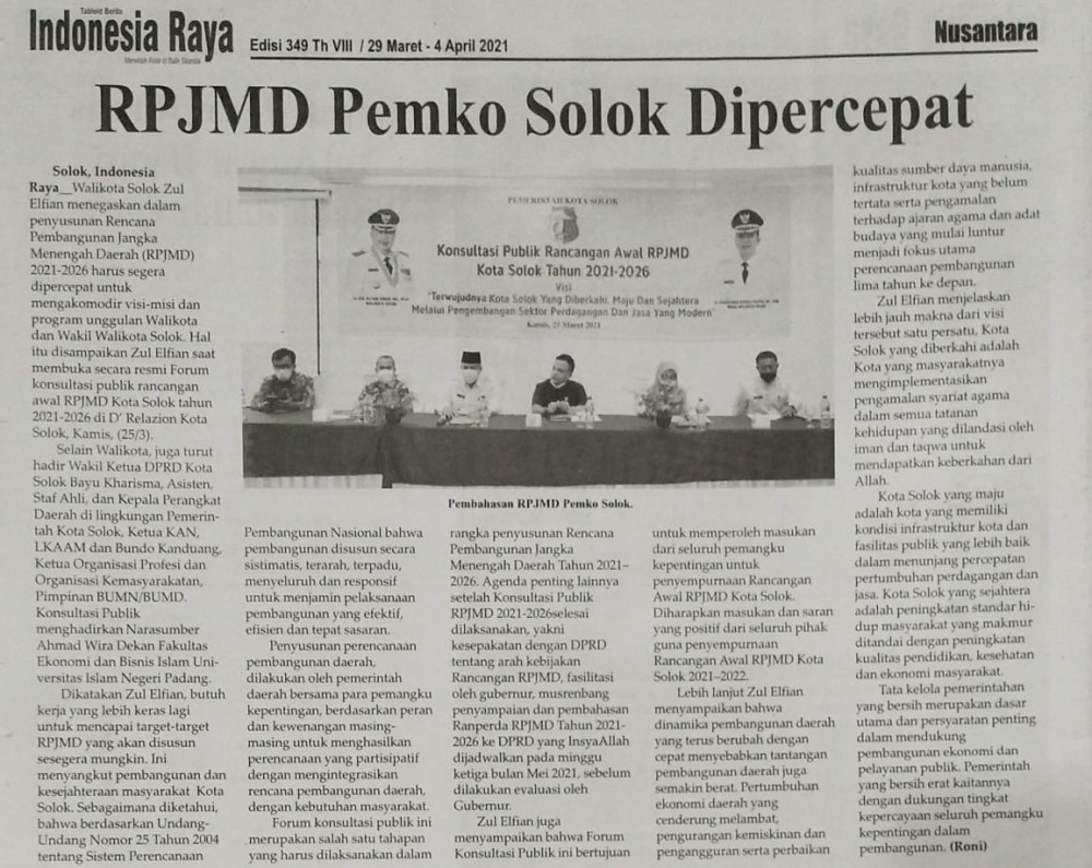 RPJMD Pemko SOlok Dipercepat