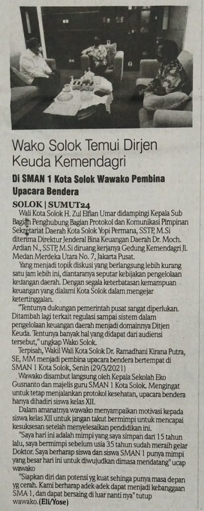 Wako Solok Temui Dirjen Keuda Kemendagri 
