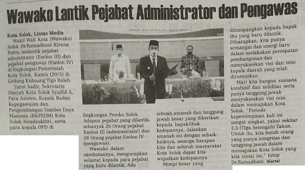 Wawako Lantik Pejabat Administrator dan Pengawas