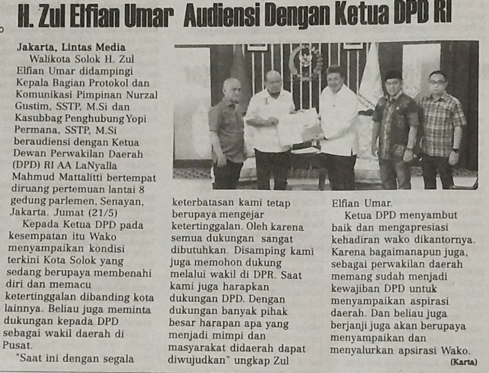 H.Zul Elfian Umar Audensi Dengan Ketua DPD RI