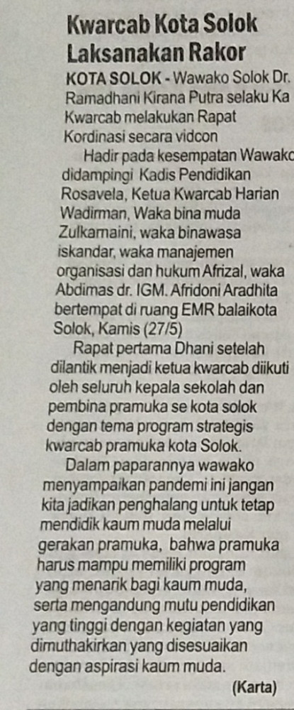 Kwarcab Kota Solok Laksanakan Rakor
