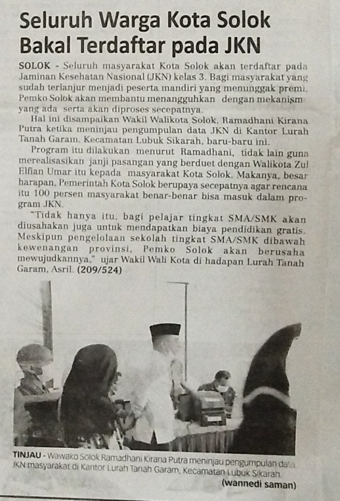 Seluruh Warga Kota Solok Bakal Terdaftar pada JKN
