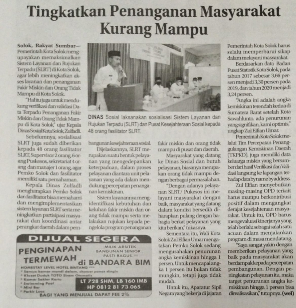 Tingkatkan Penanganan Masyarakat Kurang Mampu