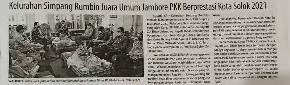 Kelurahan Simpang Rumbio Juara Umum Jambore PKK Berprestasi Kota Solok 2021