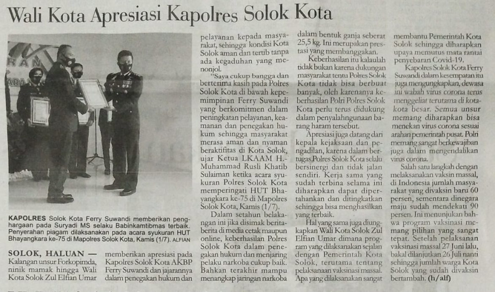 Walikota Apresiasi Kapolres Solok Kota