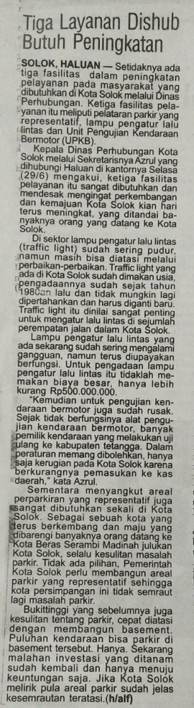 Tiga Layanan Dishub Butuh Peningkatan