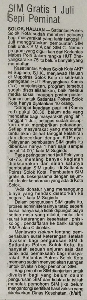 SIM Gratis 1 Juli Sepi Peminat