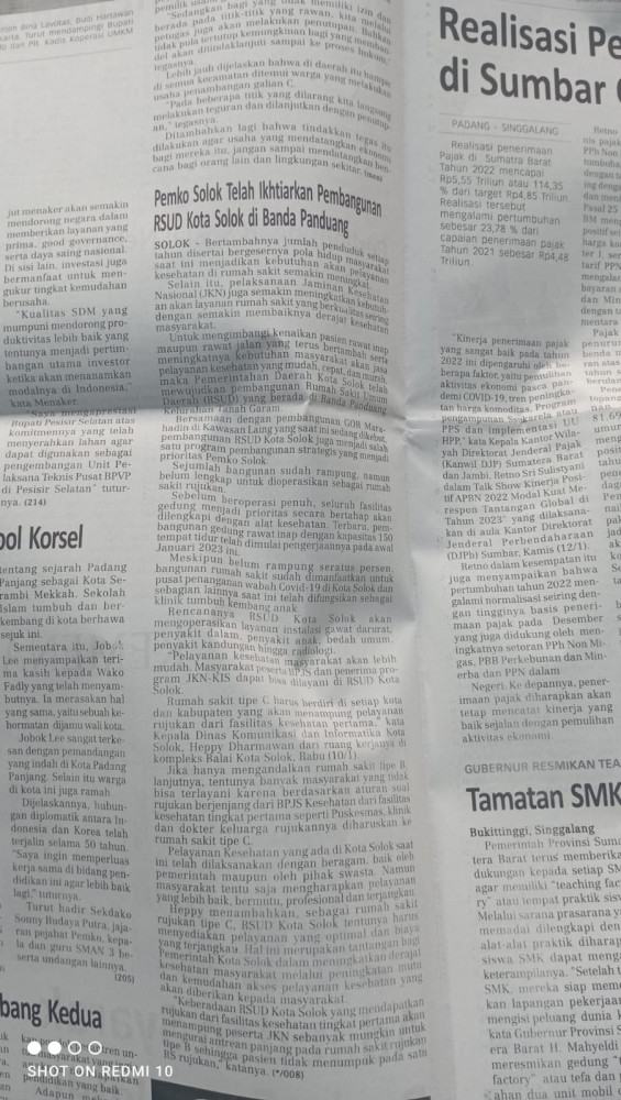 Pemko solok telah ikhtiar pembangunan RSUD Kota solok di banda panduang
