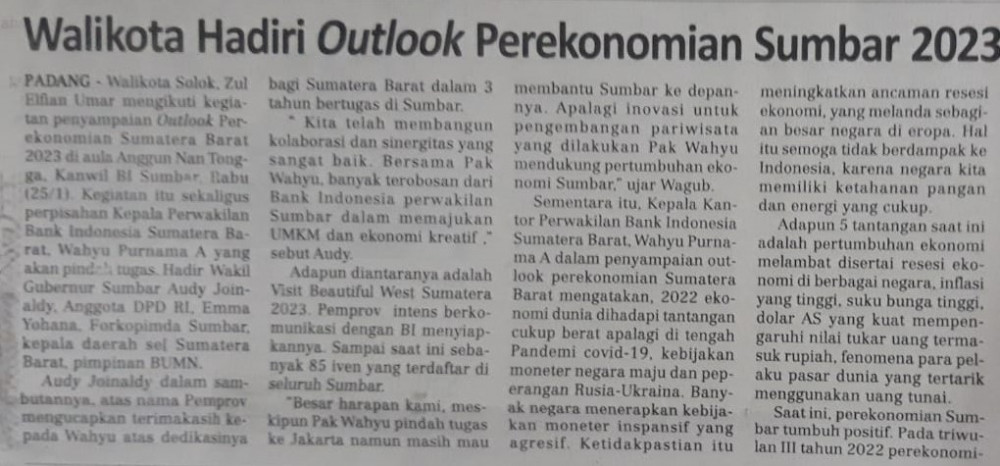 Walikota Hadiri Outlook Perekonomian Sumbar 2023