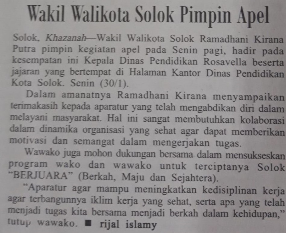 Wakil Walikota Solok Pimpin Apel
