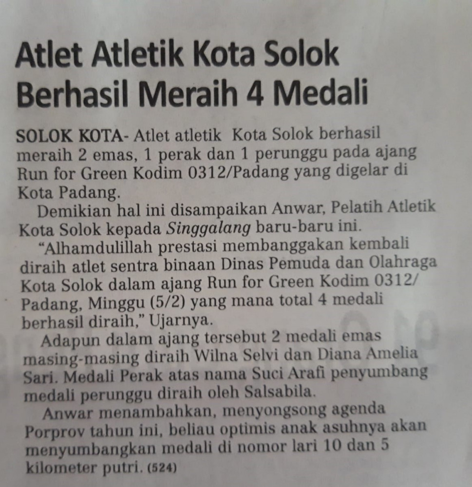 Atlet Atletik Kota Solok Berhasil Meraih 4 Medali