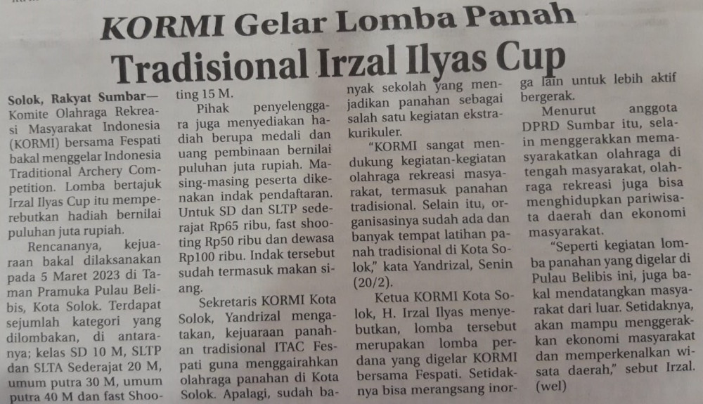 Kormi Gelar Lomba Panah Tradisional Irzal Ilyas Cup