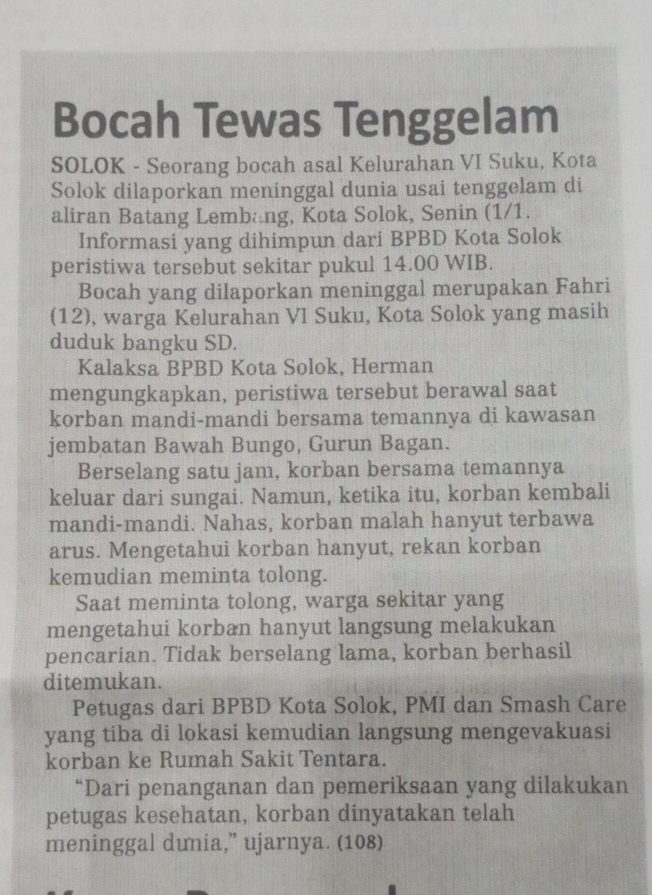 Bocah Tewas Tenggelam