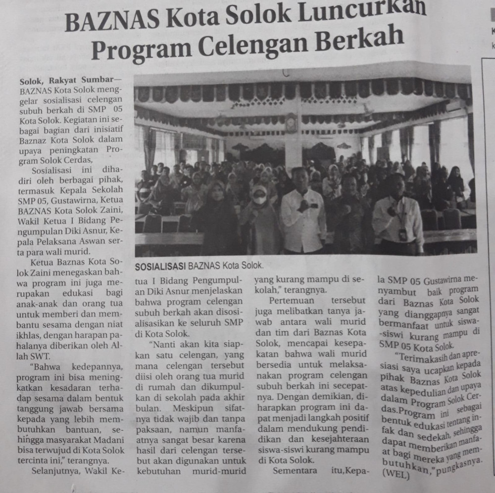 Baznas Kota Solok Luncurkan Program Celengan Berkah