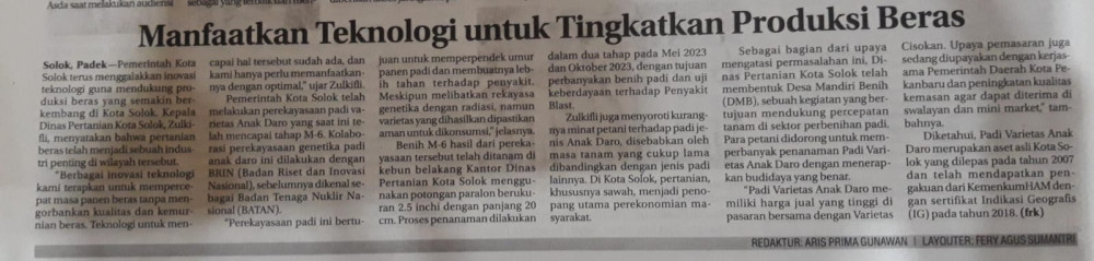 Manfaatkan Teknologi untuk Tingkatkan Produksi beras