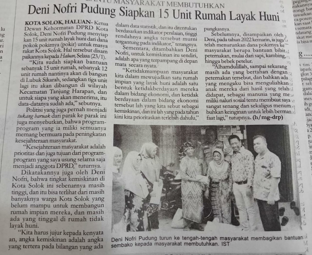 Deni Nofri Pudung Siapkan 15 Unit Rumah Layak Huni