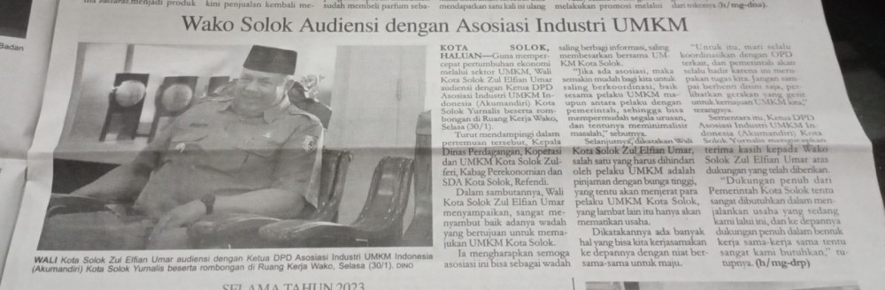 Wako Solok Audiensi dengan Asosiasi Industri UMKM