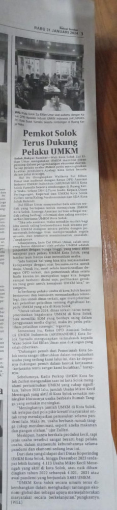 Pemkot Solok Terus Dukung Pelaku UMKM