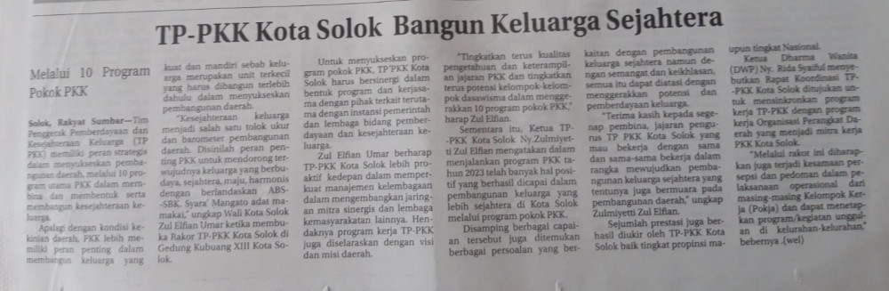 TP PKK Kota Solok Bangun Keluarga Sejahtera
