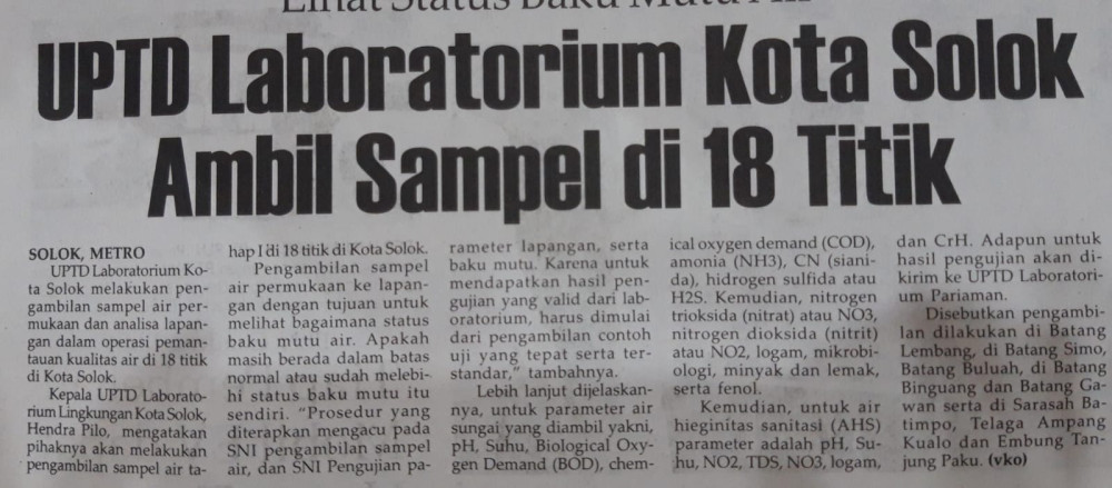 UPTD Laboratorium Kota Solok Ambil Sampel di 18 Titik