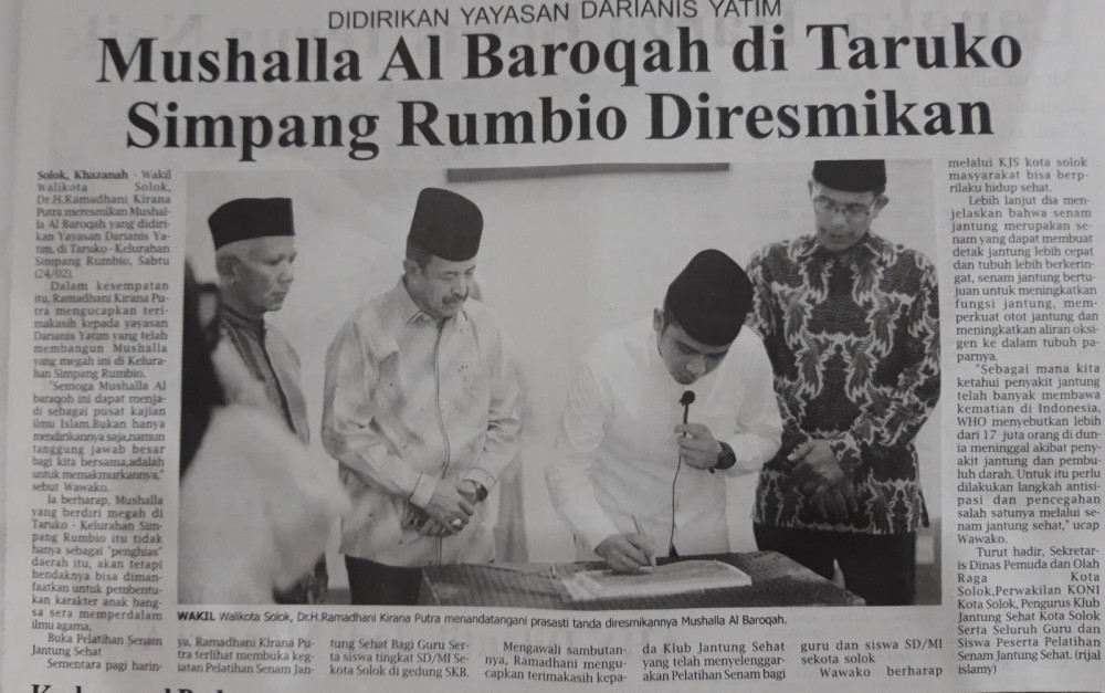 Mushalla Al Baroqah di Taruko Simpang Rumbio Diresmikan
