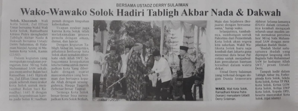 Wako-Wawako Solok Hadiri Tabligh akbar Nada dan Dakwah