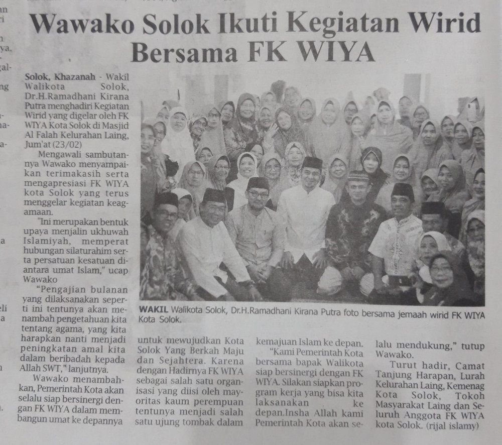 Wako Solok Ikuti Kegiatan Wirid Bersama FK WIYA
