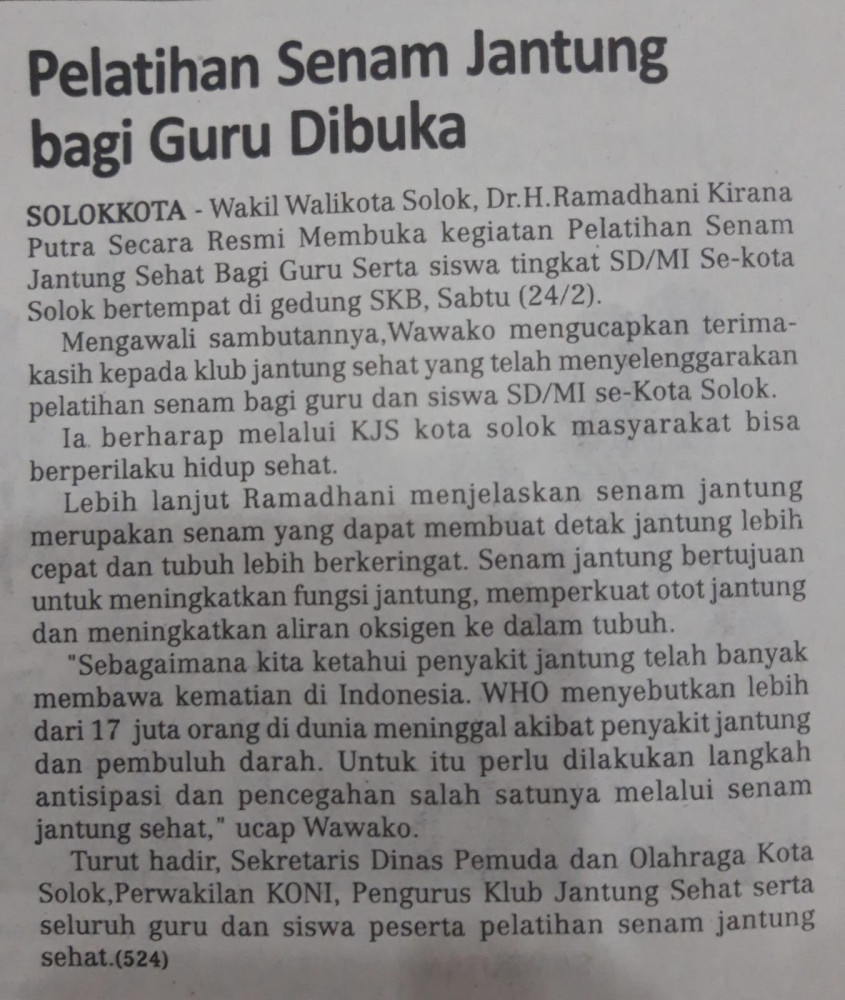 Pelatihan Senam Jantung bagi Guru Dibuka