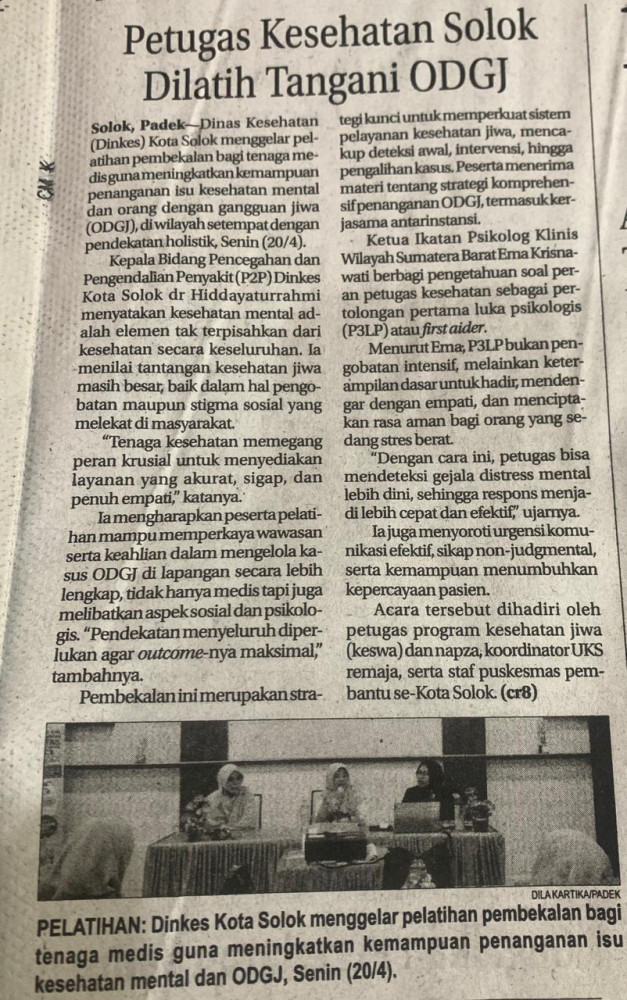 Petugas Kesehatan Solok Dilatih Tangani ODGJ