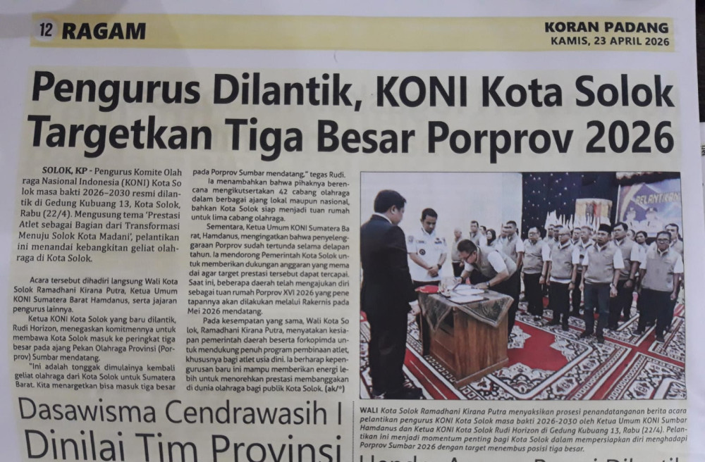 Pengurus Dilantik, KONI Kota Solok Targetkan Tiga Besar Porprov 2026