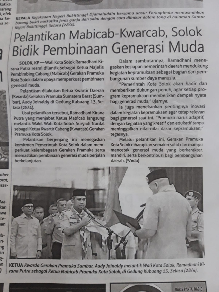 Pelantikan Mabicap-Kwarcap, Solok Bidik Pembinaan Generasi Muda