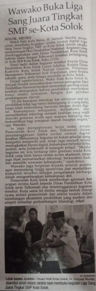 Wawako Buka Liga Sang Juara Tingkat SMP se_Kota Solok