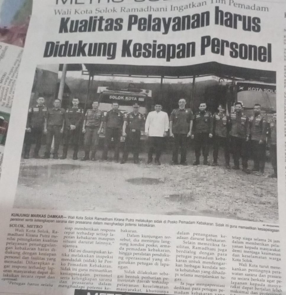 Walikota Solok Ramadhani Ingatkan Tim Pemadam Kualitas Pelayanan Harus Didukung Kesiapan Personel