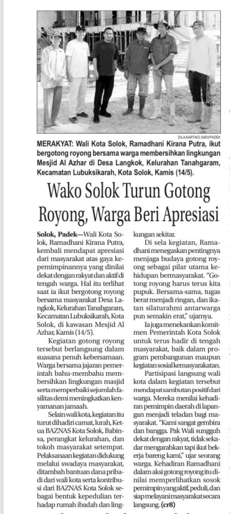 Wako Solok Turun Gotong Royong Warga Beri Apresiasi